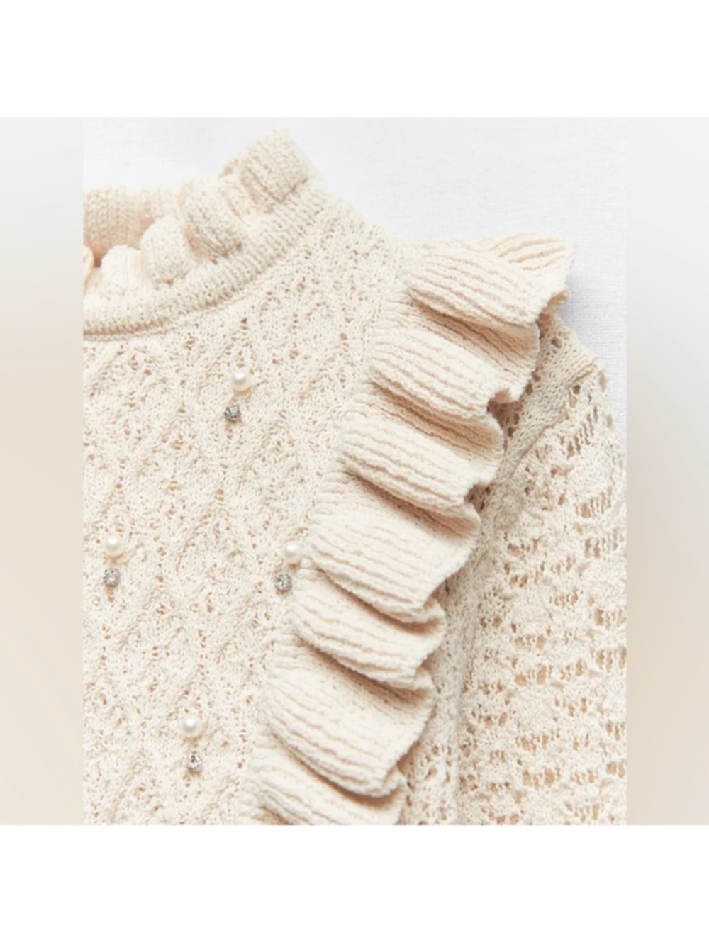 Zara Fitted Ruffled Knit
Pearl Rhinestone Cropped
Sweater - Picture 6 of 8